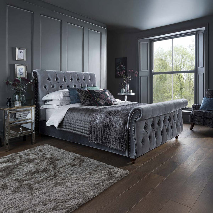 Montana Titanium Grey Velvet Sleigh Bed
